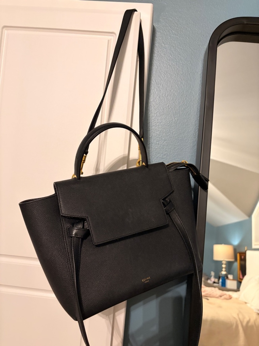 Celine Micro Belt Bag Blk Leather Satchel with Top Handle - Picture 10 of 11